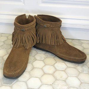 Minnetonka Cognac Fringe Ankle Boots